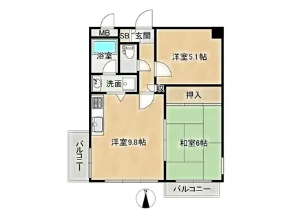 ベルゾーネ高羽(2LDK/2階)の間取り写真