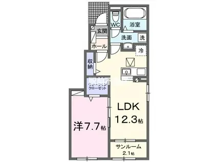 ソレイユ西原 2(1LDK/1階)の間取り写真