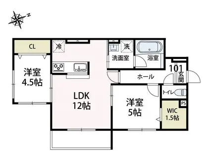 ルガロ ノイエス(2LDK/1階)の間取り写真