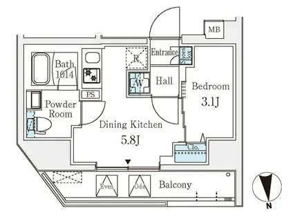 CLARITIA文京湯島(1DK/10階)の間取り写真