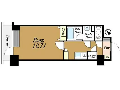 メゾンドヴィレ日本橋中州(1K/8階)の間取り写真