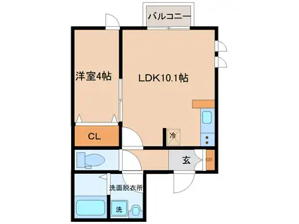 アスコット八木山弥生町(1LDK/1階)の間取り写真