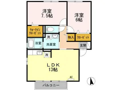 ガーデンスクエア B棟(2LDK/2階)の間取り写真