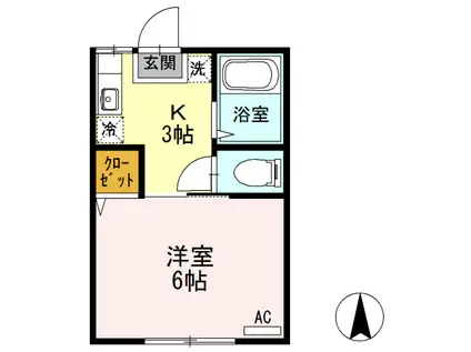 ＪＲ仙山線 山形駅 徒歩41分 2階建 築42年(1K/1階)の間取り写真