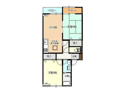 富山地鉄本線 越中荏原駅 徒歩26分 2階建 築26年(2LDK/1階)の間取り写真