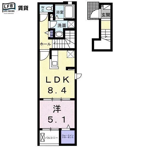 ラーゴム A(1LDK/2階)の間取り写真