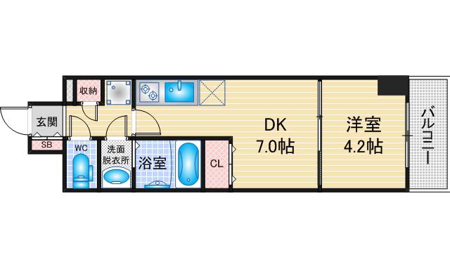 ルネフラッツ今池駅前サウス(1DK/2階)の間取り写真