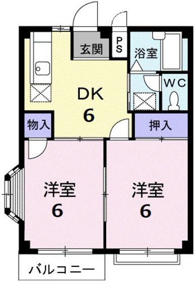 エルディム古谷(2DK/2階)の間取り写真