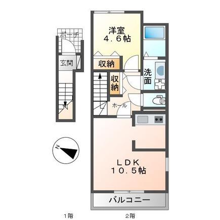 グリーンハイツ(1LDK/2階)の間取り写真