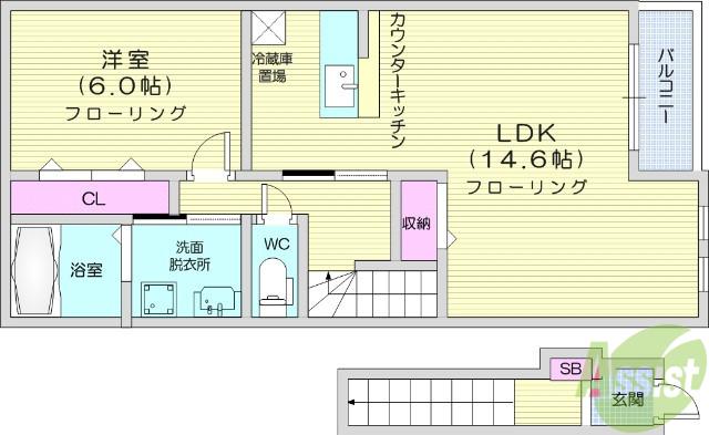 リバーサイド無限 Ⅴ(1LDK/2階)の間取り写真