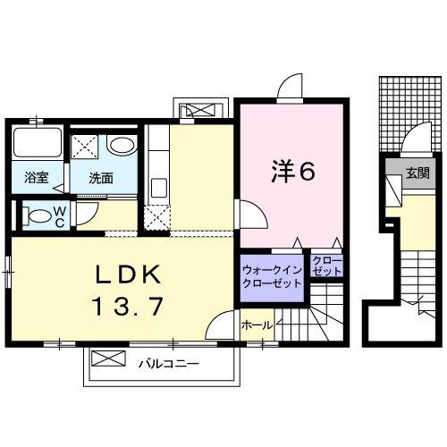 ノベルティーあさひ C(1LDK/2階)の間取り写真