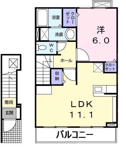 カーサ プラシードI(1LDK/2階)の間取り写真