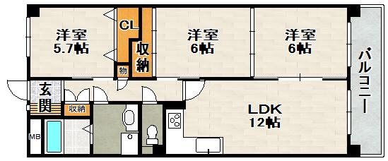 プレミールソシア(3LDK/4階)の間取り写真