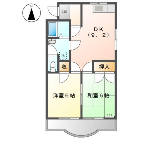 シャトルウィング(2DK/2階)の間取り写真