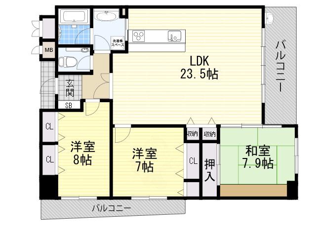 帝塚山松寿庵(3LDK/2階)の間取り写真
