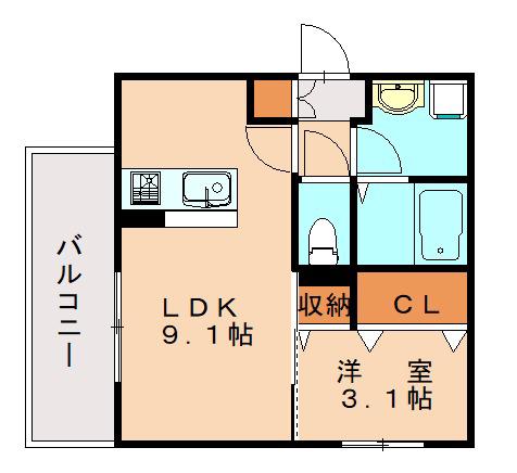 D-ROOMスリースター(1LDK/3階)の間取り写真