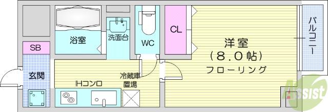 アスコット木ノ下(1K/2階)の間取り写真