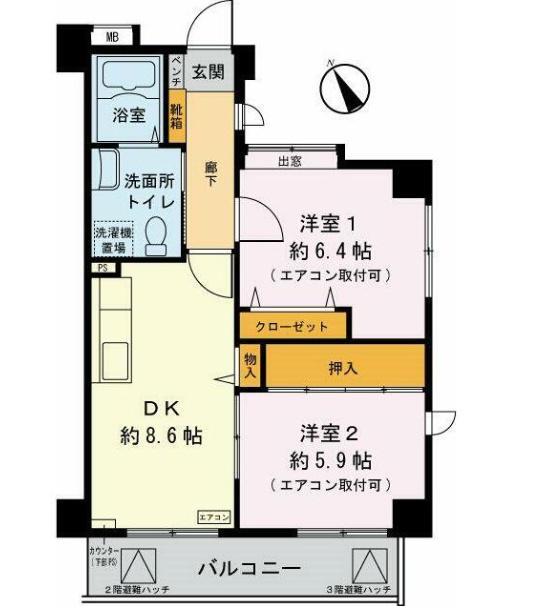 サンリーフ保土ヶ谷(2DK/1階)の間取り写真