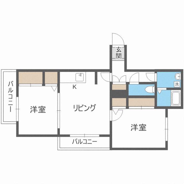 カーム北6条(2LDK/4階)の間取り写真