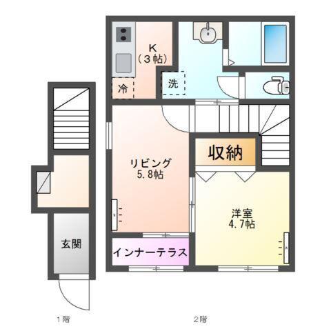 HALELEA・AOBA(1LDK/2階)の間取り写真