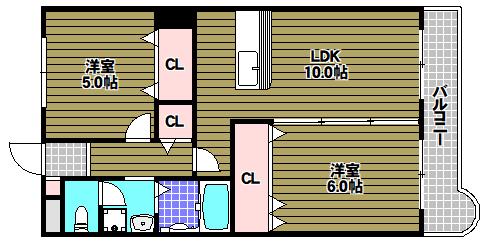 ヴィハーラ仲本(2LDK/2階)の間取り写真