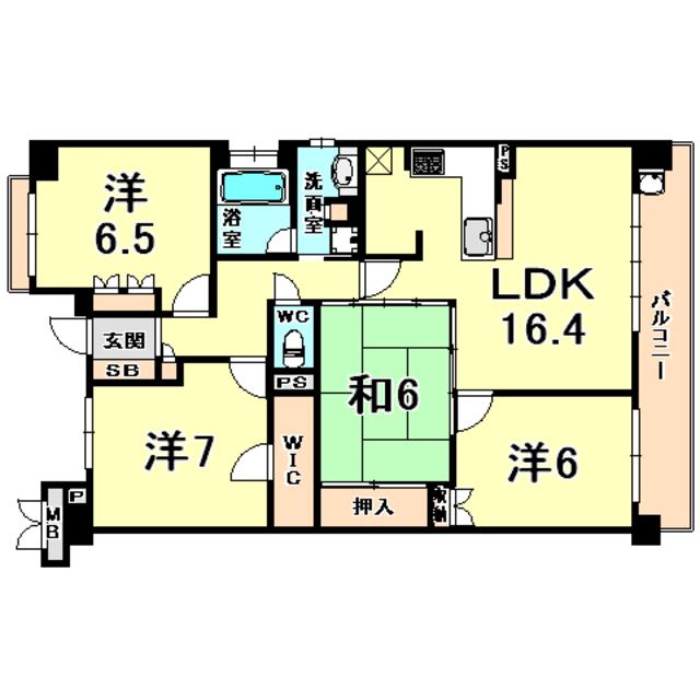 グランアッシュ甲陽園コリーヌドゥサンス(4LDK/2階)の間取り写真