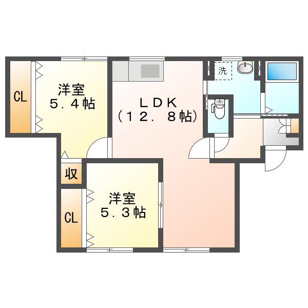 アメニティー河辺(2LDK/1階)の間取り写真