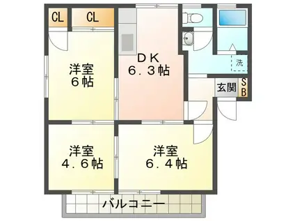 ビクトリーハイツ(3DK/2階)の間取り写真