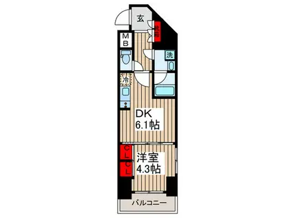 プレミアムキューブ亀戸(1DK/3階)の間取り写真