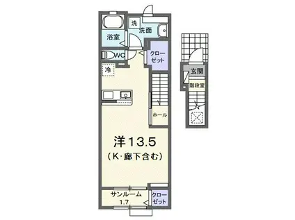 ラ・カサ・デ N(ワンルーム/2階)の間取り写真