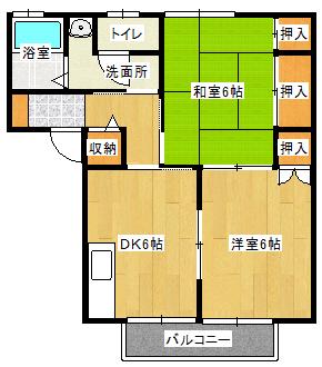 アーバンハイツ21C棟(2DK/1階)の間取り写真