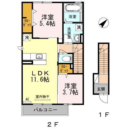 D-ROOM CLOVER(2LDK/2階)の間取り写真