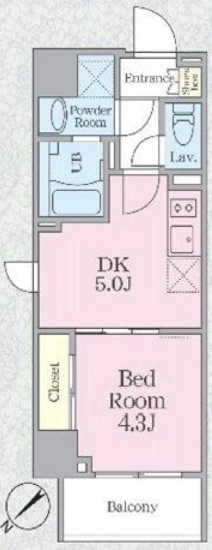 グランパセオ日本橋箱崎町(1DK/5階)の間取り写真