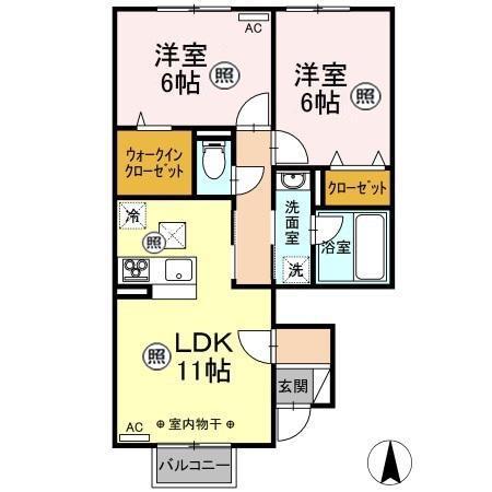 プロシード(2LDK/1階)の間取り写真