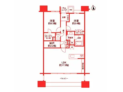 カワサキ・ミッドマークタワー(3LDK/4階)の間取り写真
