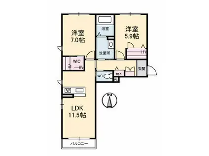 メルベーユ モモ(2LDK/2階)の間取り写真