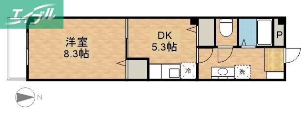 長町ビル(1DK/3階)の間取り写真