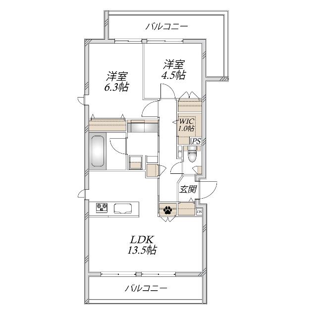 尼崎市塚口本町2丁目ヘーベルメゾン(2LDK/2階)の間取り写真