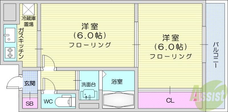 ロイヤルヒルズ成田町(2K/5階)の間取り写真