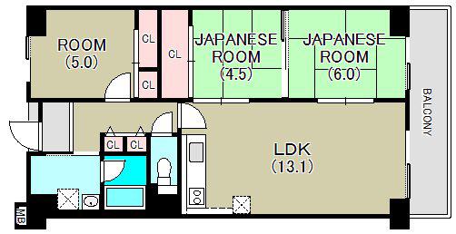 サンハイツ和泉砂川(3LDK/1階)の間取り写真