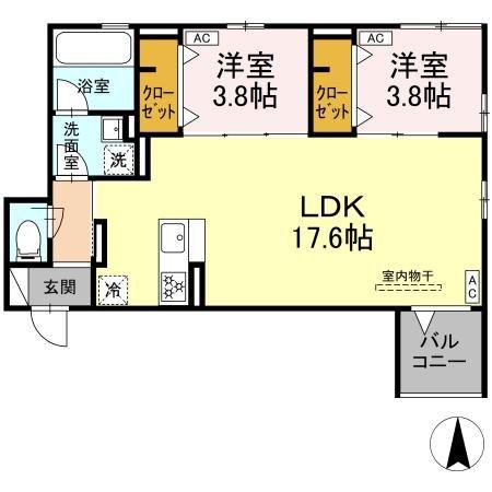 セレスティア南花畑V(2LDK/2階)の間取り写真