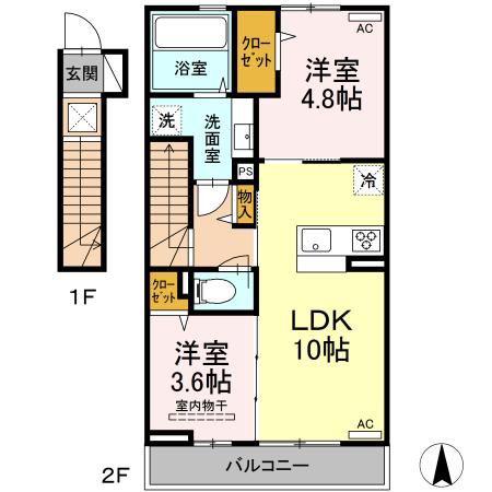 アテリア弐番館(2LDK/2階)の間取り写真
