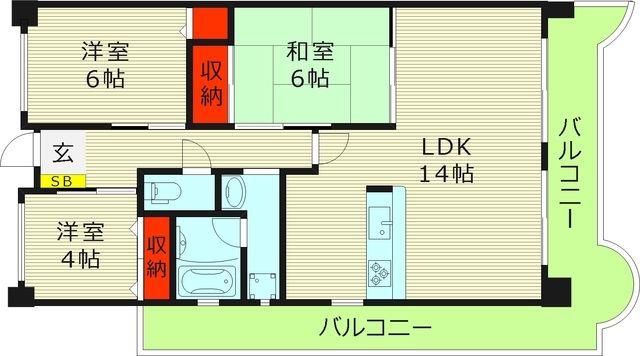 アビタ山本放出西(3LDK/2階)の間取り写真