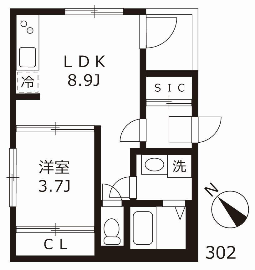 ウイング志賀(1LDK/3階)の間取り写真