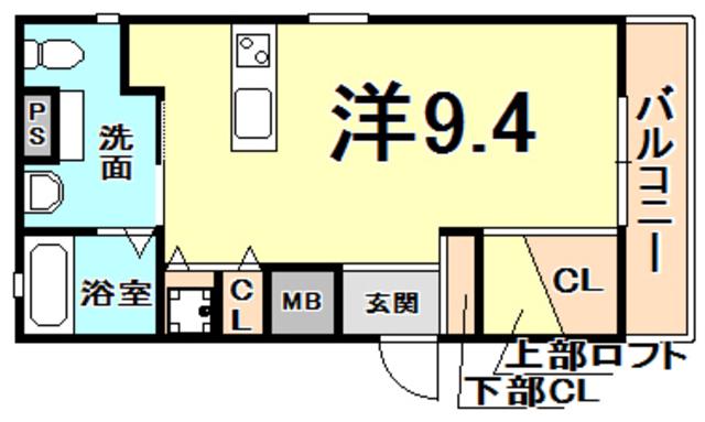 KRフラット(ワンルーム/1階)の間取り写真