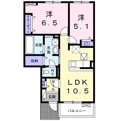 グレイシス星田(2LDK/1階)の間取り写真
