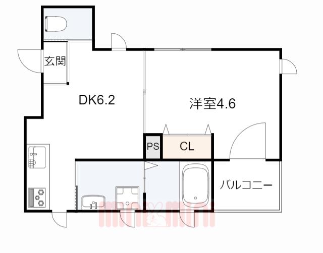 Jハイツ湊川(1DK/2階)の間取り写真