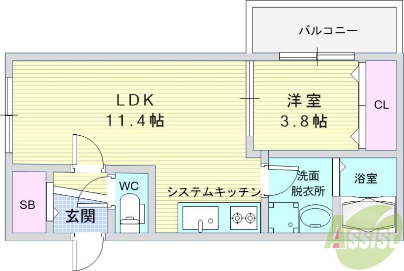 HALU豊中(1LDK/2階)の間取り写真