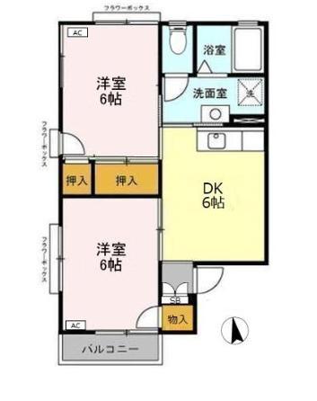 セジュール エム B(2DK/2階)の間取り写真
