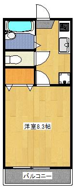 ハイツ大明(1K/2階)の間取り写真